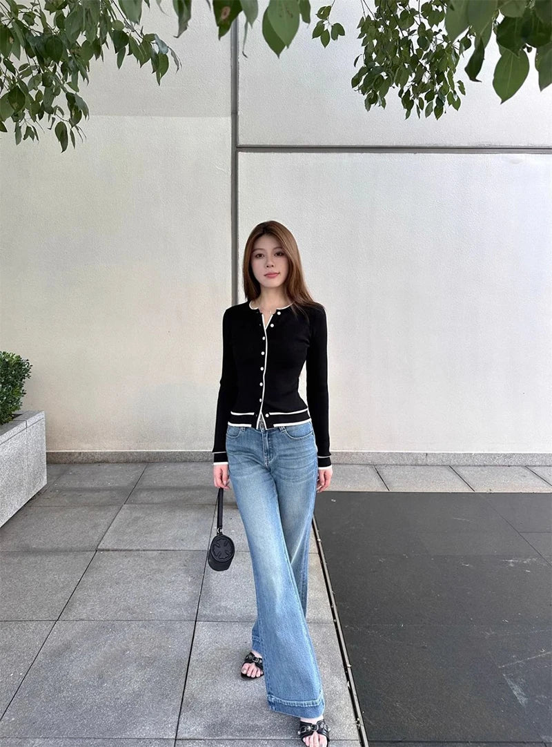 ZOKICN Patchwork Strickcardigan - Slim Langarm Weiß Größe M, Gewicht 120–220 g/m²