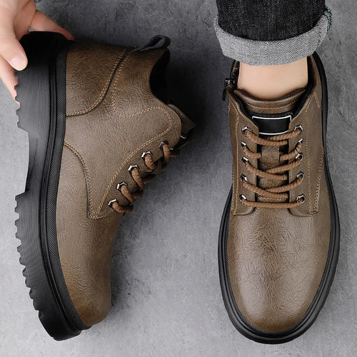 YEISNDOOCN New Autumn Herren Stiefelette High Top - Größe Variabel Absatz Flach Obermaterial Leder