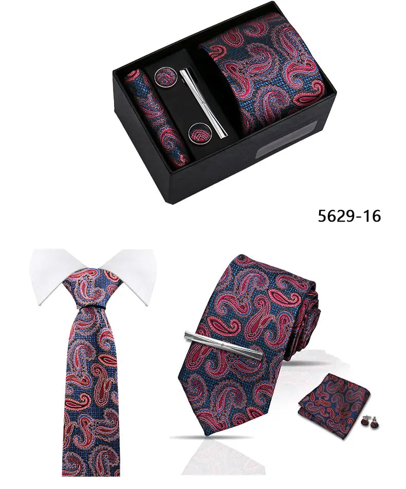Elegant Men's Suit Necktie Gift Box Set Floral Tie Handchief Cufflinks Tie Clip 4-Piece Business Wedding Party Suit Accessories