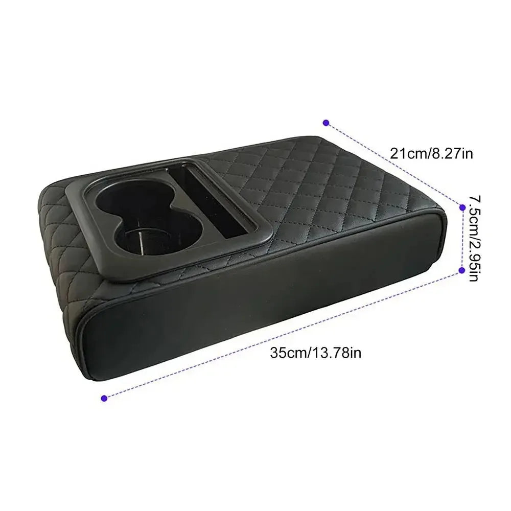Car Armrest Box Cushion, Auto Center Console Armrest Cushion With 2 Cup Holder PU Leather Armrest Pad Portable Car Amrest Pillow