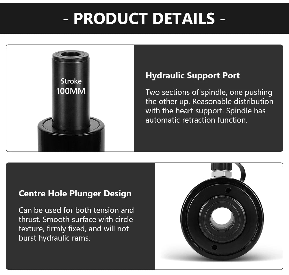 Hollow Hydraulic Cylinder RCH-20100 Hydraulic Jack with Tonnage of 20T Work Travel of 100mm