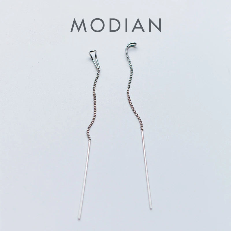 MODIAN Einfache Lange Kette Ohrringe 925 Sterling Silber Trendy Wassertropfen Hängeohrringe Für Frauen Feine Schmuck