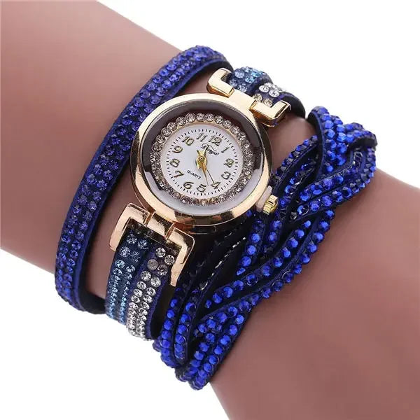 Damen-Uhr 2025: MOONBIFFY Fashion Casual Gold Quartz Women Rhinestone Watch - Braided Leather Bracelet Watch Gift Ladies Wristwatch Relogio Feminino Gift Collection