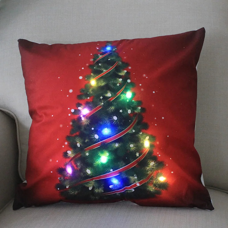 Cartoon Christmas Pillow Covers 18x18 inch LED Xmas Throw Pillows with Lights Christmas Decoration for Home Xmas Decor Kids Room