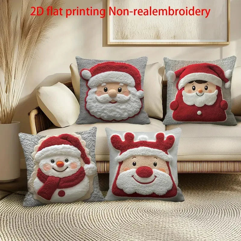 Christmas Pillow Cover Snowman and Reindeer Digital Print Sofa Cushion for Home Office and Living Room Festive Decoration
