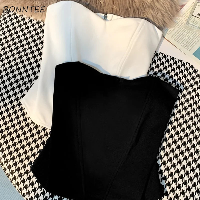 Tanks Tops Women Off-shoulder Outerwear Tube-top Sexy Spicy Girls Summer European Style Streetwear Slim Defined Waist Popular
