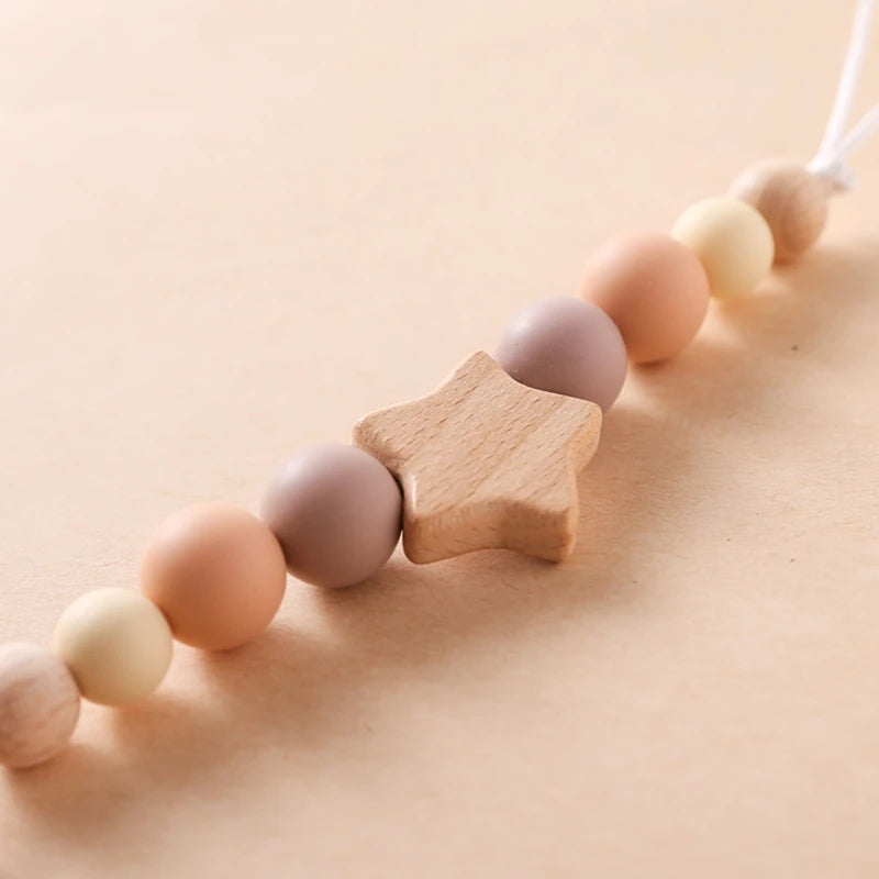 Baby Pacifier Chain Star Customizable Beads Wooden Pacifier Clips BPA Free Handmade Holder Chain Infant Nursing Teether Chain