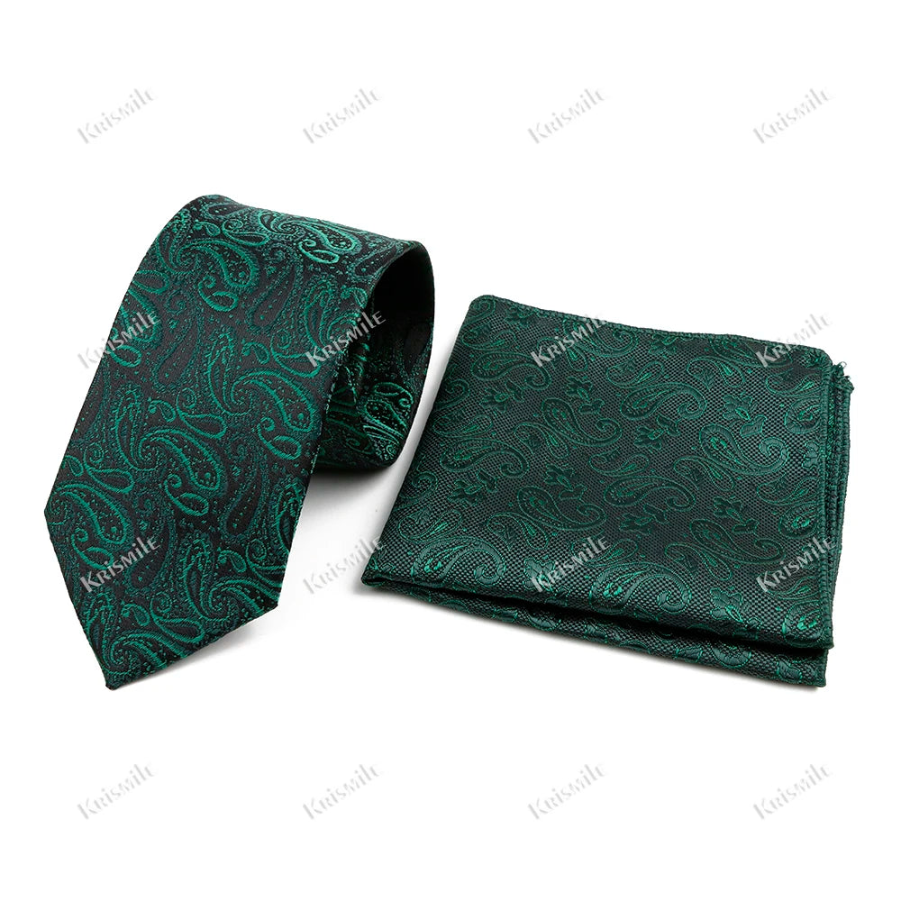 Novelty Paisley Tie Pocket Square Set For Men Skinny Slim 6cm Necktie Fit Business Wedding Party Stage Host Daily Wear Accessory
