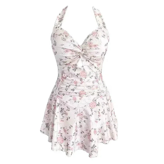 Frauen Hängendes Hals Elegant Niedlich Schwimmbekleidung Einteiliger Strand Wear Schwimmanzug Strand Kleid Schwimmanzug High Waist Bikinis Set für Mädchen - Golden Bridge Store