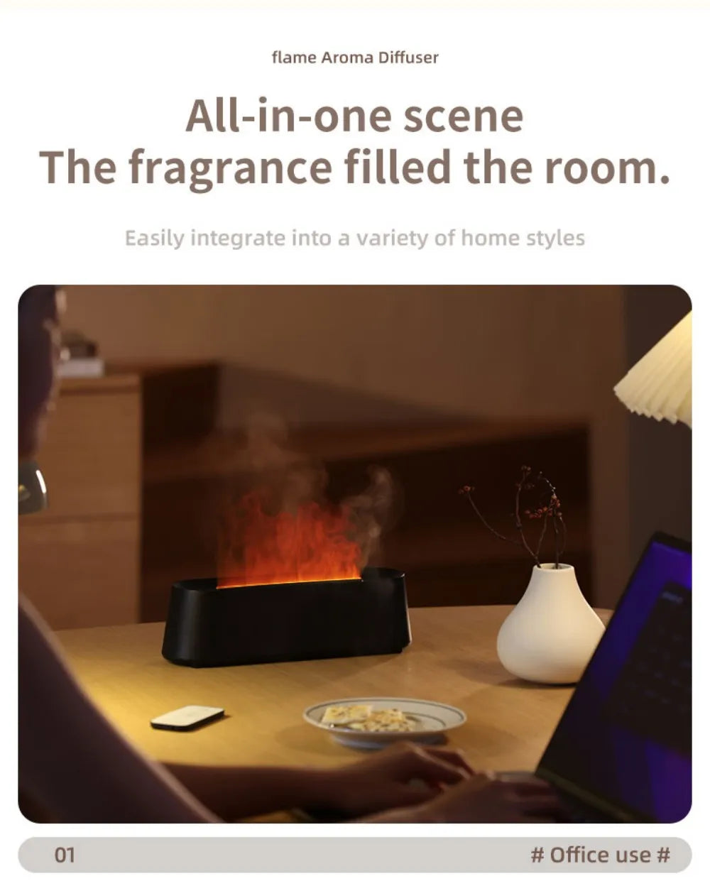 Humidifier Flame Aromatherapy Diffuser Can Add Essential Oils 7 Colours Flame Diffuser Timing Protection USB Desktop Humidifier