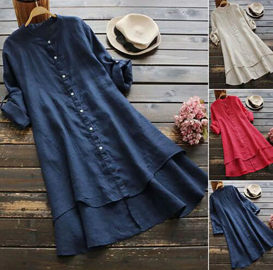 Tibet Damen Cardigan Einfarbig - Baumwolle Hanf Langarm