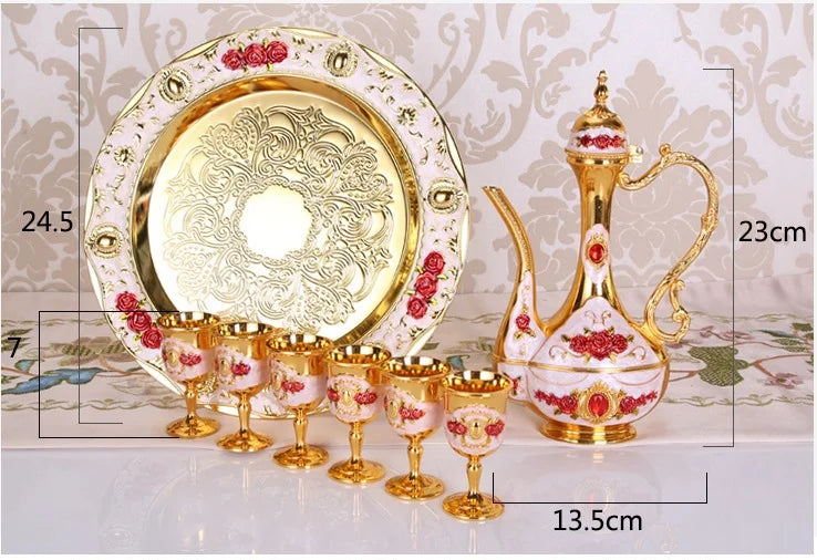 New Elegant Wine Set Golden Silver Pot Cup Plate Set Wine Whisky Set Home Decor