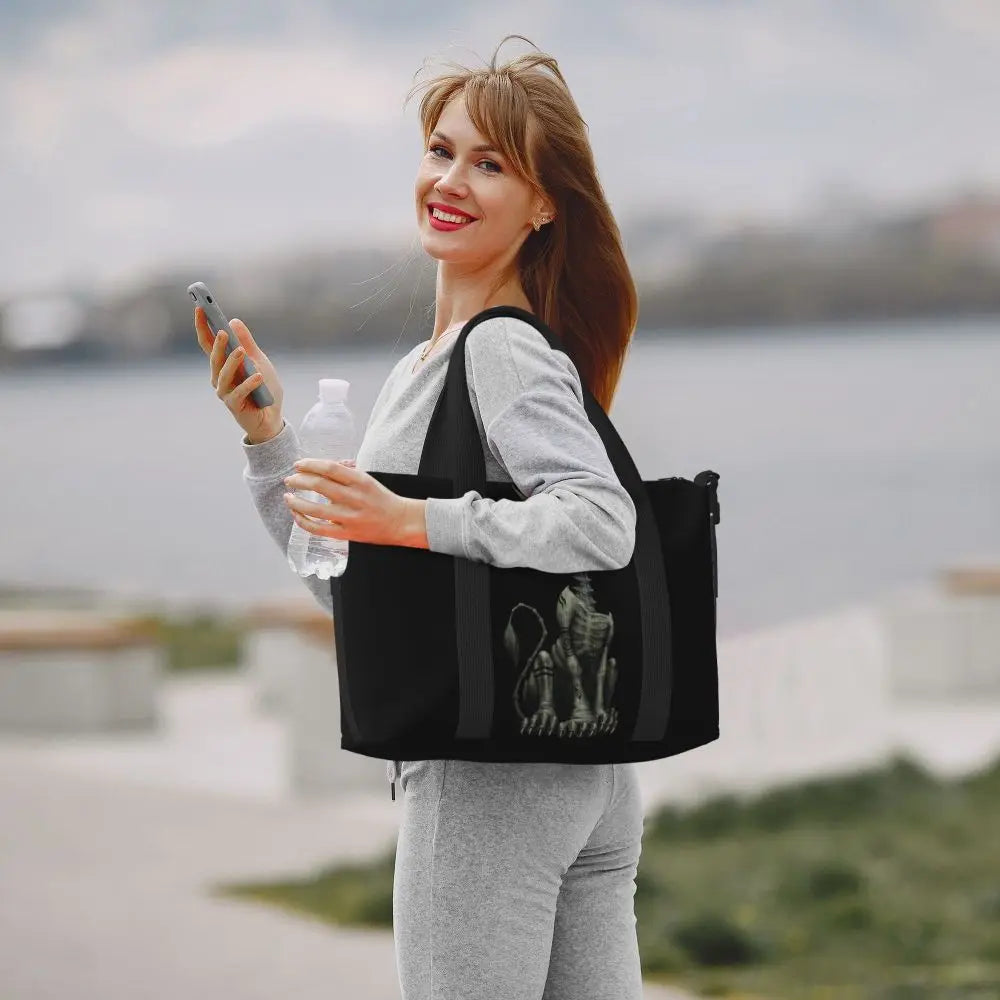 Custom Cheshire Cat Beach Tote Bag for Women We're All Mad Here Cat Big Compartment Gym Beach Travel Bags