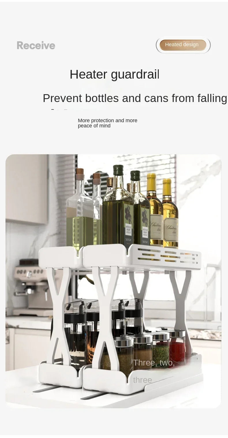 Kitchen Rotating Spice Rack 2 Tier Plastic Seasoning Spice Detachable Jar Storage Rack Pull Out Kitchen Cabinet Organiser