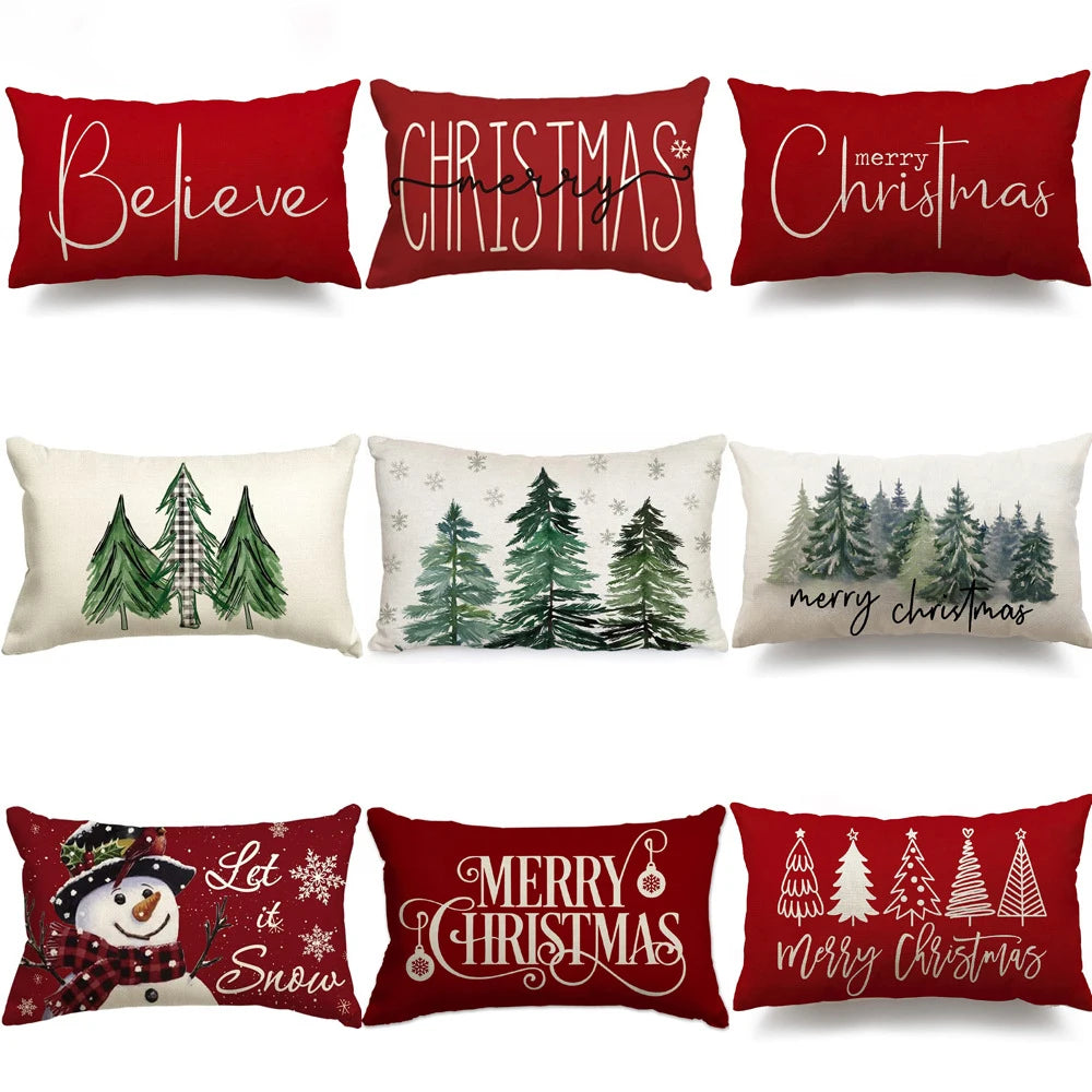 Merry Christmas Decorative Pillow Cover 30x50cm Linen Throw Pillowcase Christmas Cushion Cover Pillowslip For Sofa Home Decor