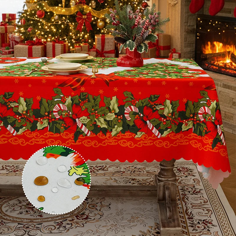 Christmas Rectangle Tablecloth Winter Waterproof Damask Floral Decorative Table Cloths Table Covers For Dinner Parties Holiday