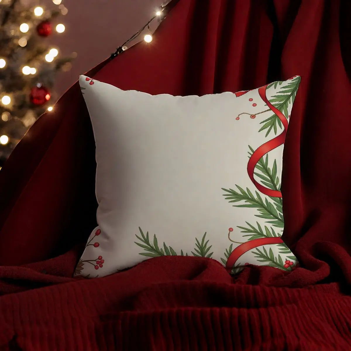 4-Piece Christmas Pillow Cover Set 45x45cm No Insert Festive Gift Boxes Holiday Greens for Sofa Styling Festive Celebrations