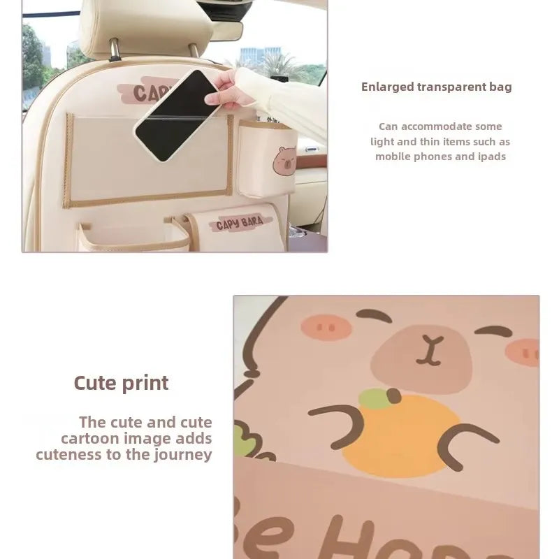 Car seat back storage bag Hanging bag Car seat back anti-kick mat multi-functional cute in-car storage bag