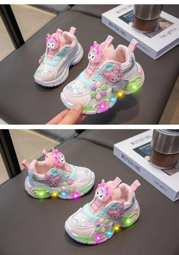 Sanrio Hello Kitty 2025 - Frühling Herbst Kinder Neu Sport Schuhe - Prinzessin Beleuchtung Casual Mädchen Rotierend Knopf Laufschuhe
