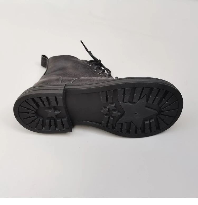 Ghete la gleznă Careaymade, piele naturală, variantă lată - mărime mare, înălțime toc 3-5 cm, căptușeală din lână