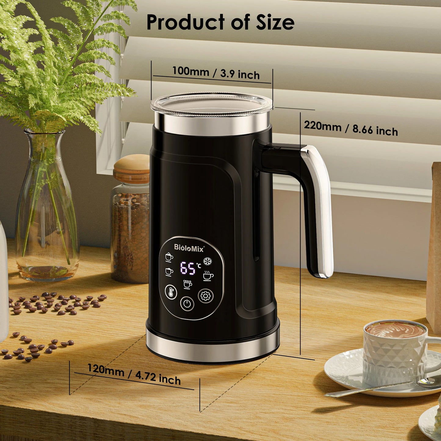 BioloMix 5-in-1 Milk Frother with Upgraded LED Display Touch Screen - Hot And Cold Foam Maker Milk Warmer for Coffee Latte