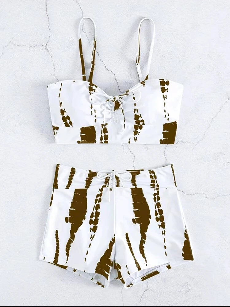 Damen Bikini 2025 - Hochtailliger Drawstring Front Shorts Bikinis für Frauen