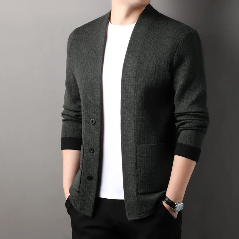 CN Cardigan Einfarbig - V-Ausschnitt, Polyester, Einreihiger Verschluss