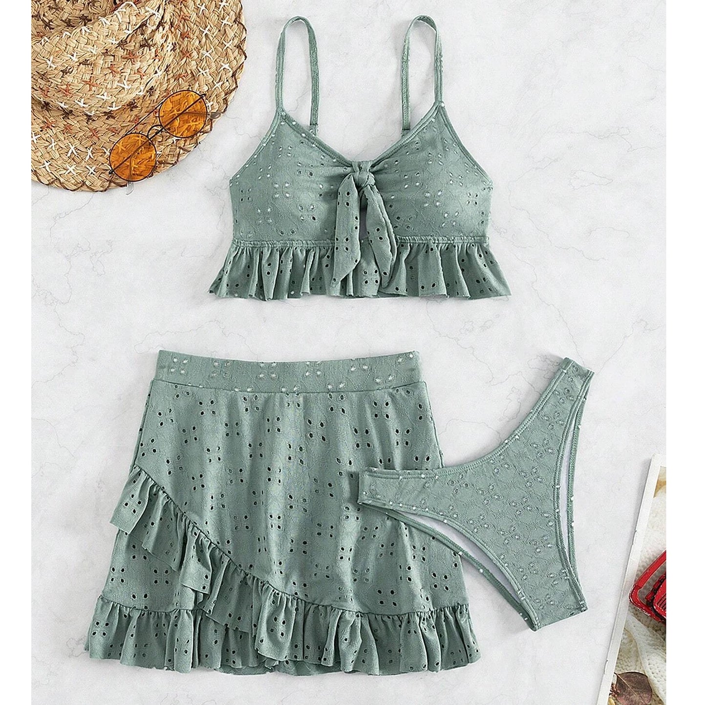 2025 3pack Schwimmbekleidung Frauen: Bikini Schwimmanzug Strand Rock - Knoten Badeanzug Strandmode Rüschen Zweiteilig Bikini Set Biquini Vielseitigkeit