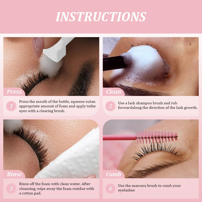 NATUHANA 60ml Gentle Lash Cleansing Mousse No Irritation Eyelash Shampoo for Extensions Grafting Makeup Remover Glue Cleanser