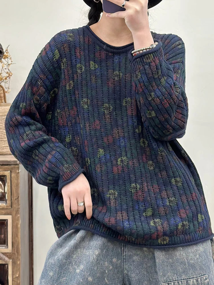 Amax LuluE Pullover Bedruckt Winter OAusschnitt-XL Baumwolle