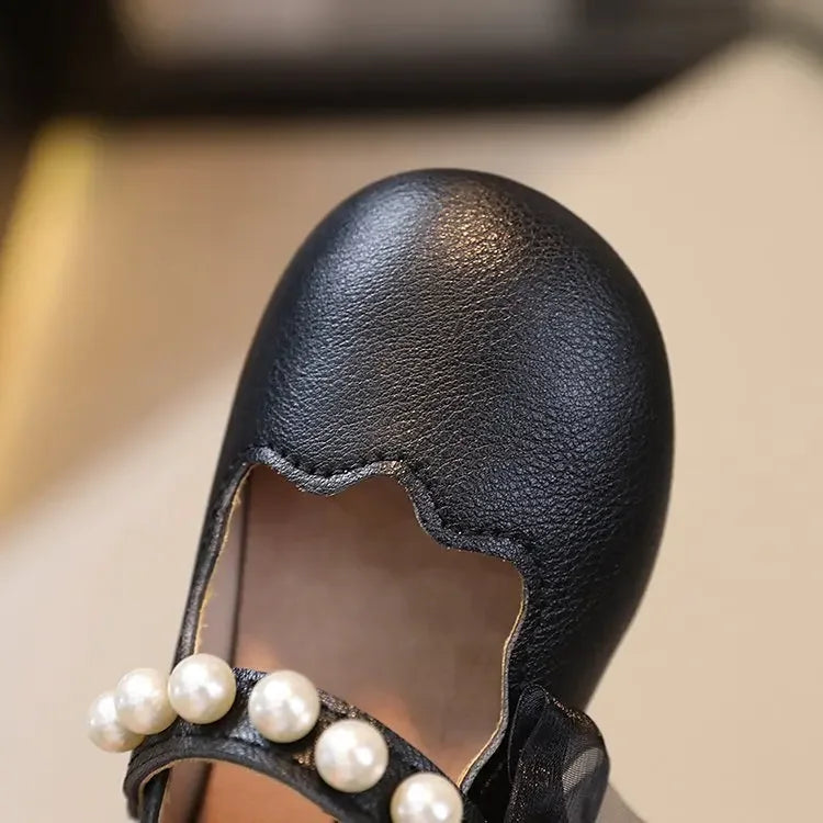 Mädchen Performance Schuhe 2025 - Frühling Herbst Baby Weiche Sohle Flats - Kinder Prinzessin Perlen Mary Janes mit Spitze Süß 7-13J