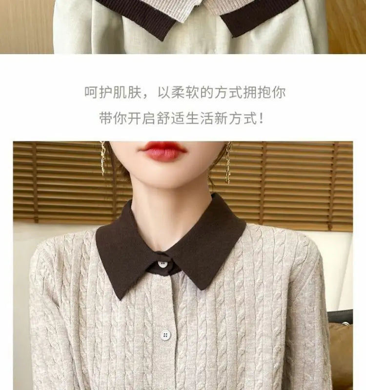 CN Fujian Zweiteiliger Strickcardigan - Größe L Polyester Knopf