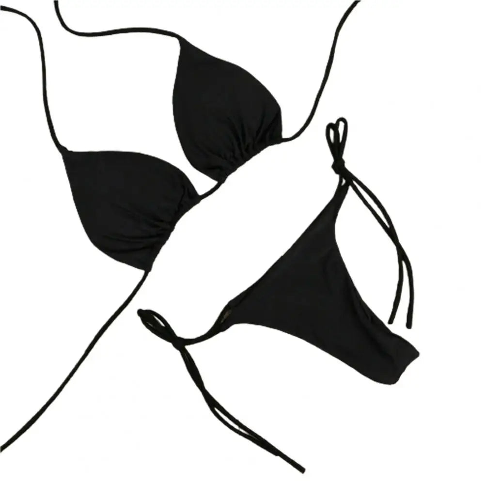 2 Stück Bikini Set - Elegant Bikinis Einfarbig Halter Neck Strap Tanga Brazilian - Schwimmbekleidung Badeanzug Frauen Schwimmanzug Set Strand