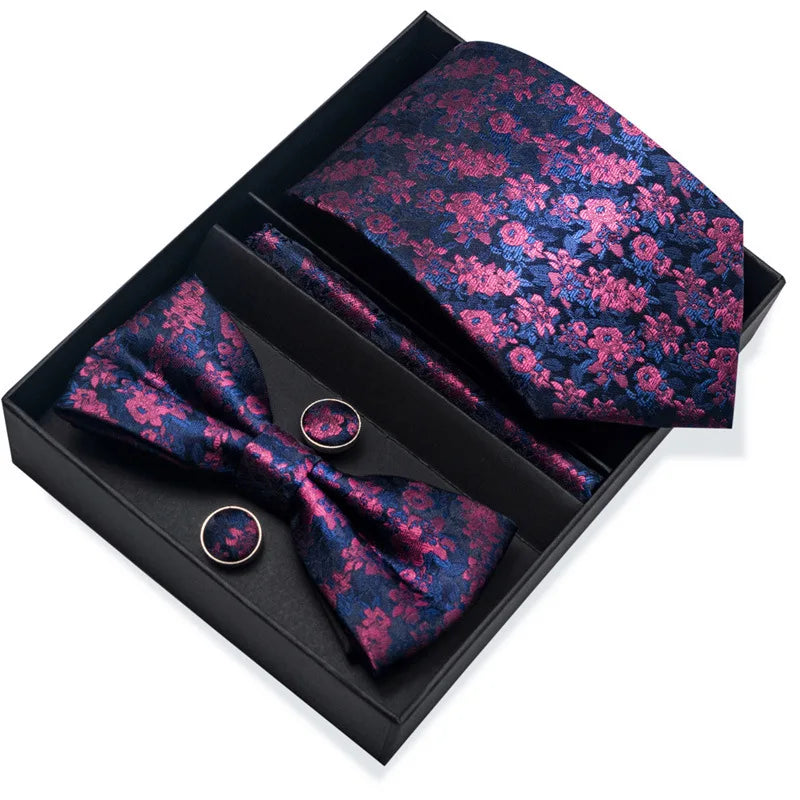 Men's Tie Pin cuff square bow Tie with pocket square cufflinks Set Paisley Men's Business Wedding Suit Accessories 6-piece set