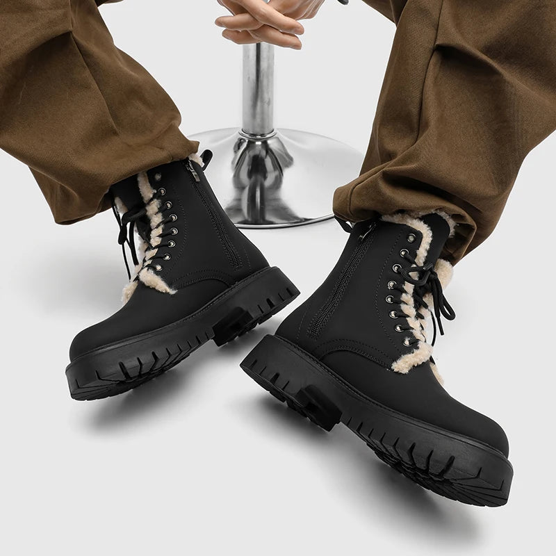 CN Fujian Warme Bequeme Schnürstiefel Leder Veloursleder - Absatz 3-5 cm Innen PU Kurzplüsch