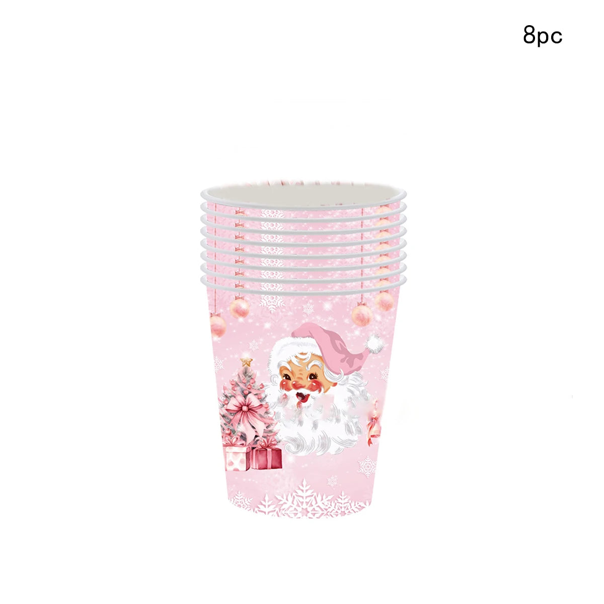 8Guests Pink Christmas Santa Claus Disposable Tableware Snowflake Santa Merry Christmas Decor 2025 Feliz Navidad Happy New Year