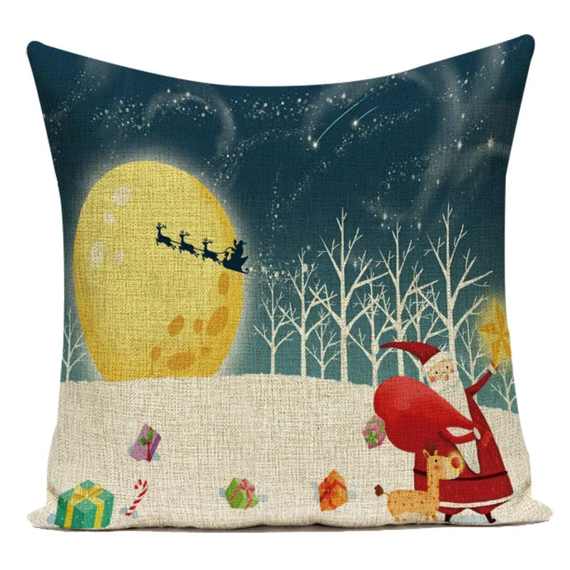 Merry Christmas Cute Cartoon Santa Claus Christmas Trees Polyester Sofa Home Decoration Pillow Cushion Cover Almofadas