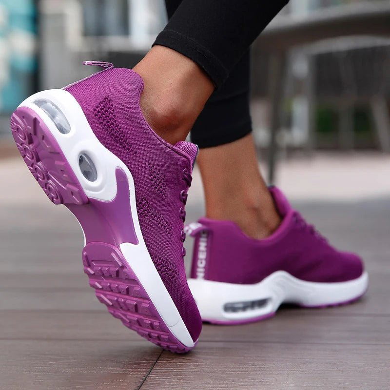 Women Casual Shoes Breathable Walking Mesh Flat Shoes Platform Sneakers Women Tenis Gym Vulcanized Shoes White Female Footwear