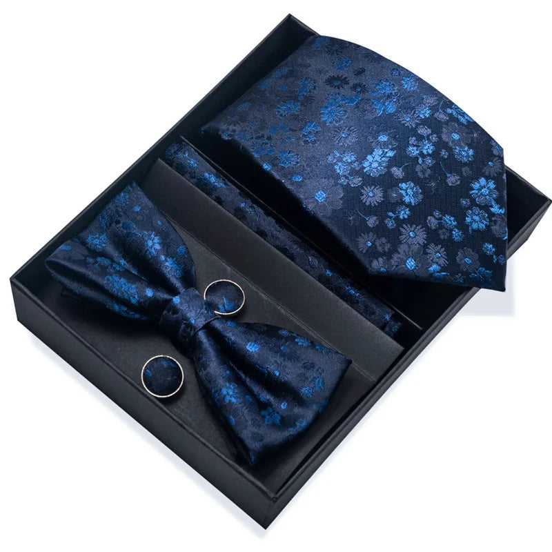 Men's Tie Pin cuff square bow Tie with pocket square cufflinks Set Paisley Men's Business Wedding Suit Accessories 6-piece set