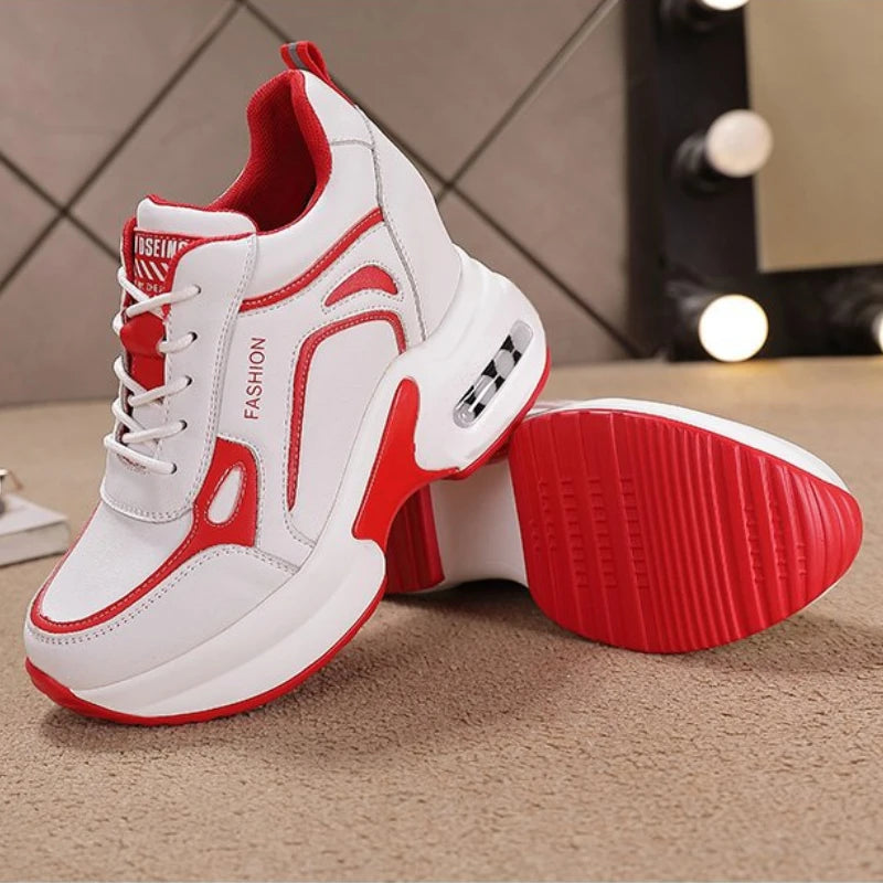 Women's Shoes 2023 New Autumn Wedge Platform Lace Up Casual Sneakers Fashion High Heels Breathable Comfortable Sport Shoes