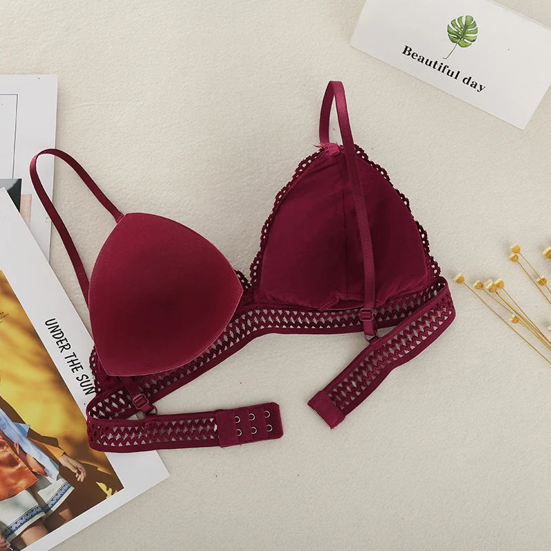 Damen Bralette 2025 - Blumen-Spitzen BH mit tiefem V-Ausschnitt & Push-Up Effekt