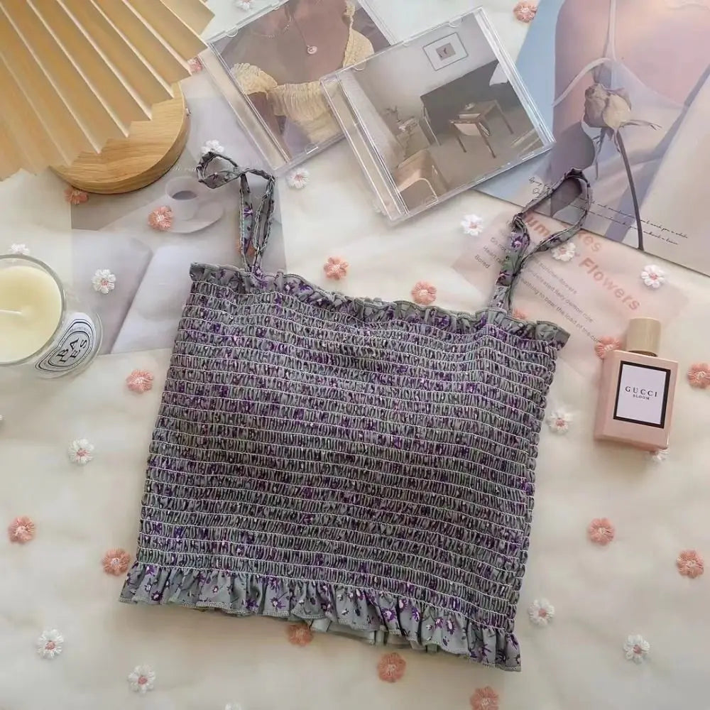 Damen Tank Top 2025 - Spitzen Camisole mit Blumendruck & integrierten BH-Pads