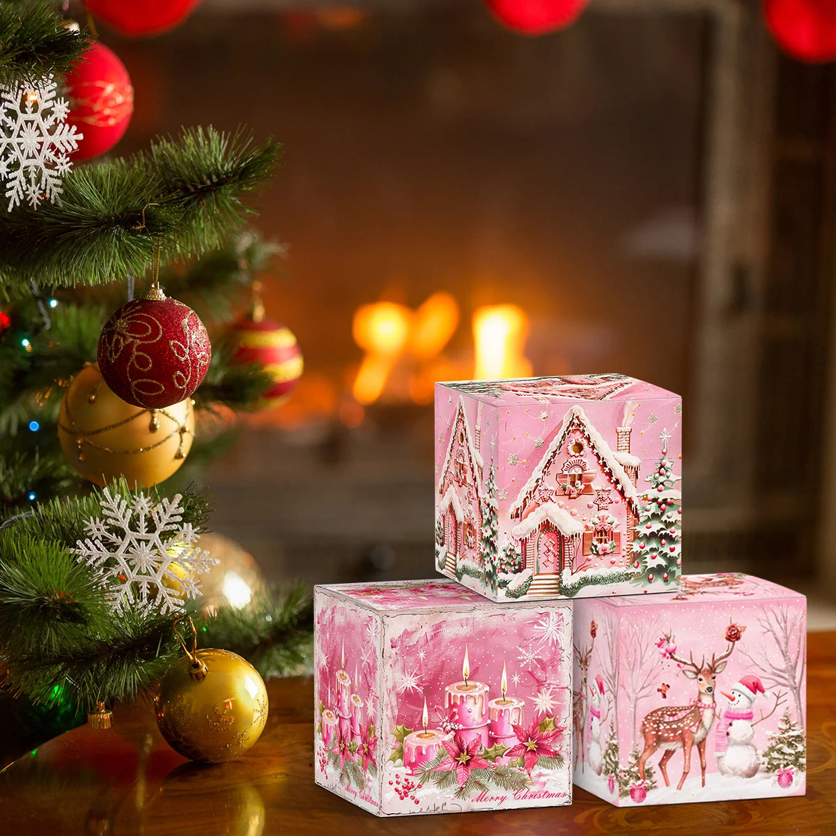 WEIGAOCN Weihnachts Box Pink Santa Kompakt - Inhalt 6/12 Stück Papier