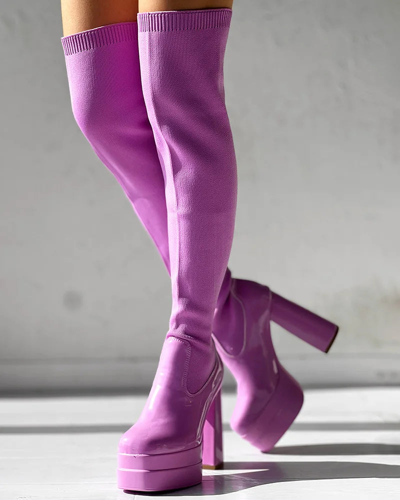 Ghete peste genunchi KarinLuna cu toc cu platformă - lungimea tijei deasupra genunchiului, înălțimea tocului 8 cm, mărime standard