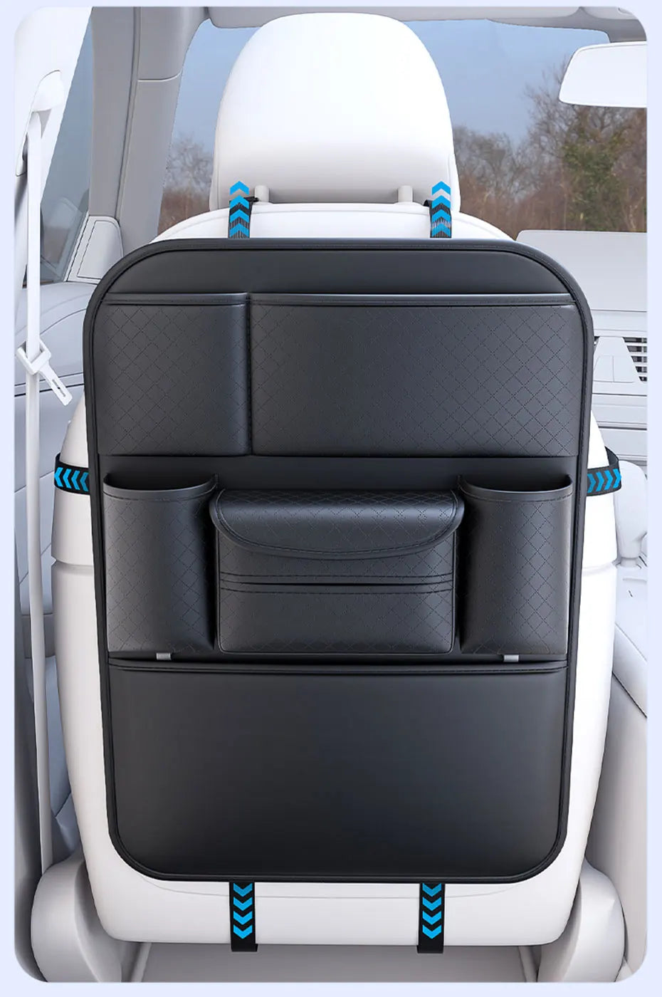 SEAMETAL Auto Sitzrücken Aufbewahrungstasche Multi-funktional Auto Getränk Handy Halter Tissue Tasche PU Leder Auto Organizer Tasche Zubehör