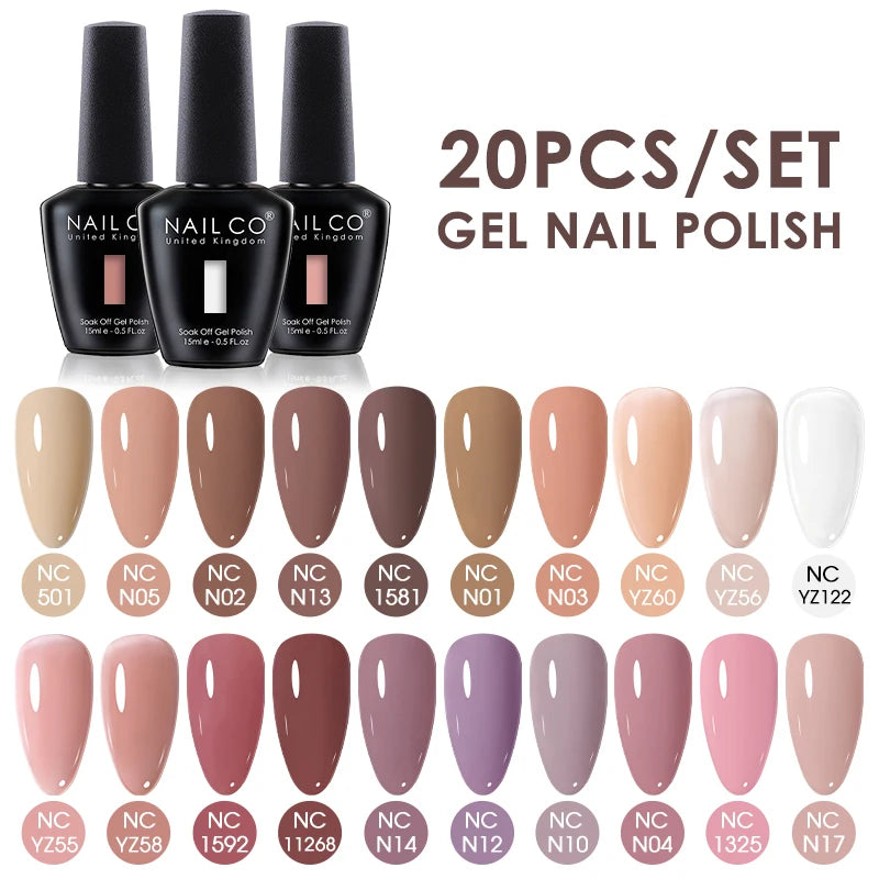NAILCO 15ml 20pcs/Set UV Gel Nail Polish Semi Permanent Esmalte Vernis LED Gel Varnishes Soak Off Nail Art DIY All For Manicure