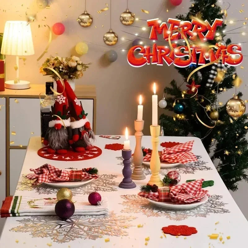 5-20PCS Christmas Snowflake Placemats and Table Runner Heat Resistant Dining Room Table Mats Holiday Party Tableware Decorations
