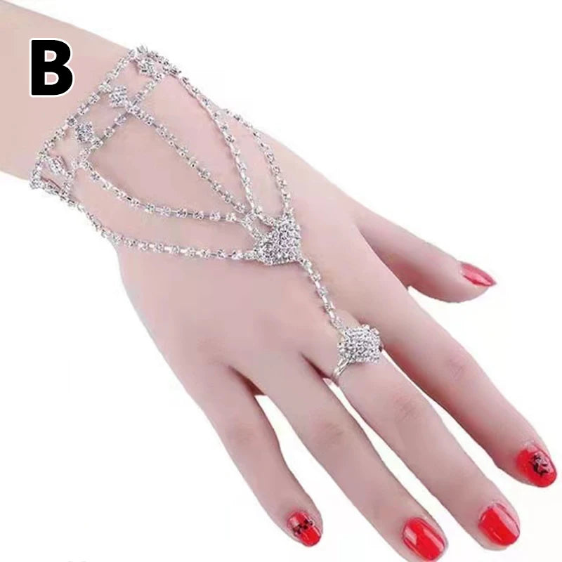 Neues Strass Armband Mit Finger Ring Schleife Krone Link Handgelenk Kette Für Frauen Charms Dame Trendy Schmuck Hand Armbänder