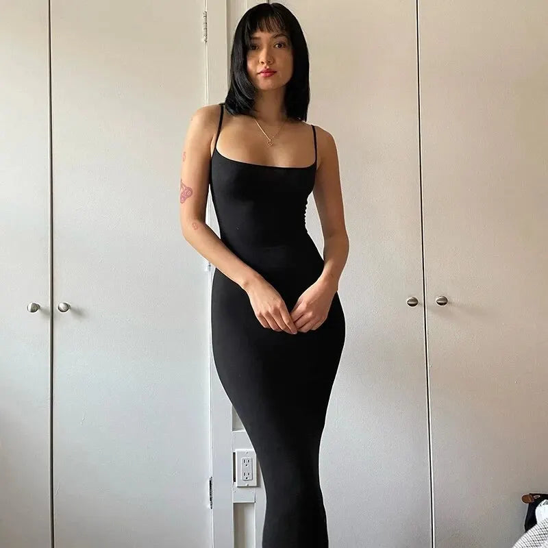 Dulzura Women 2025 Summer Party Club Evening Streetwear Bodycon Beach Basic Black Long Dress Wholesale Items For Business D22775