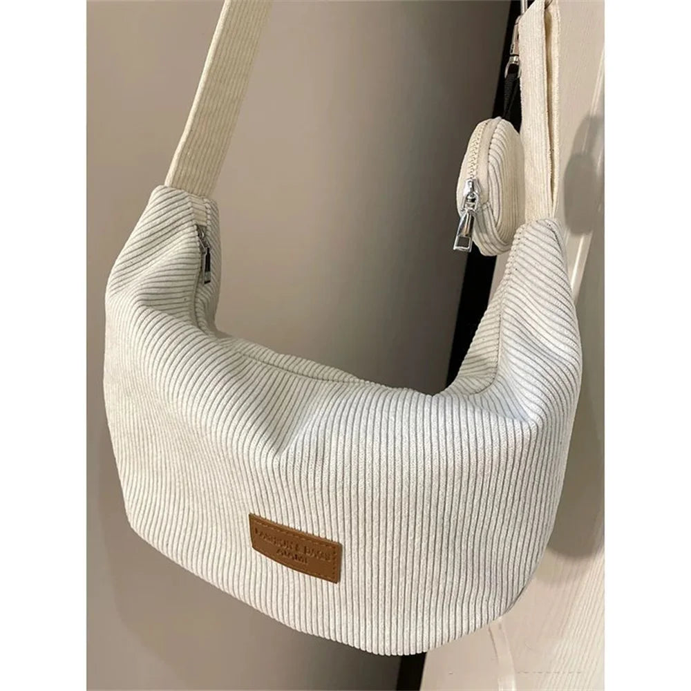 Large Capacity Corduroy Shoulder Crossbody Bag Women Leisure Armpit Bag Solid Color Versatile Dumpling Bag Fashion Messenger Bag